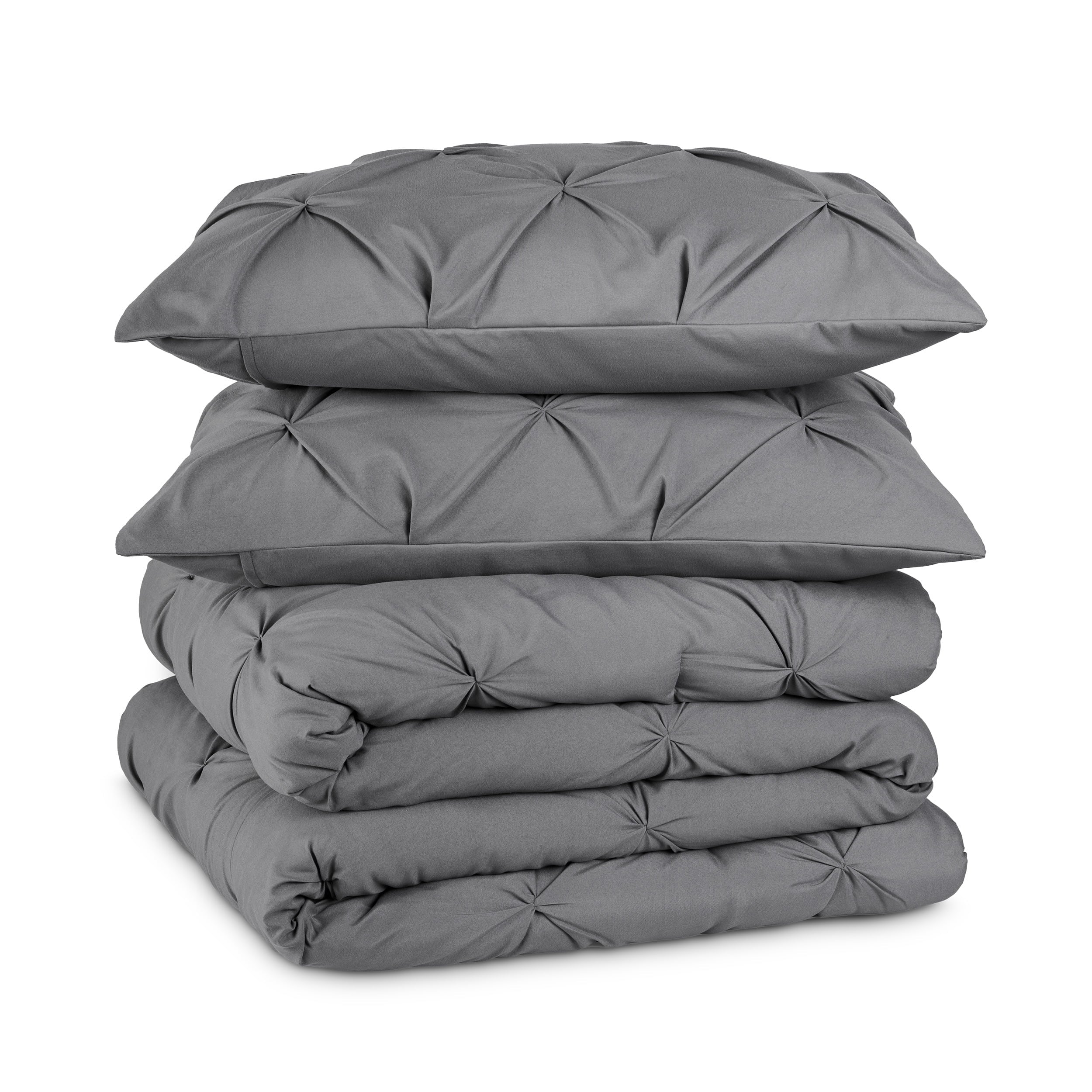 Fluffy Down Alternative Pintuck Down Alternative Comforter Set - 3-Pieces - All Seasons - King, Grey - Hypoallergenic Ultra-Fluffy Quilt for Winter Detail