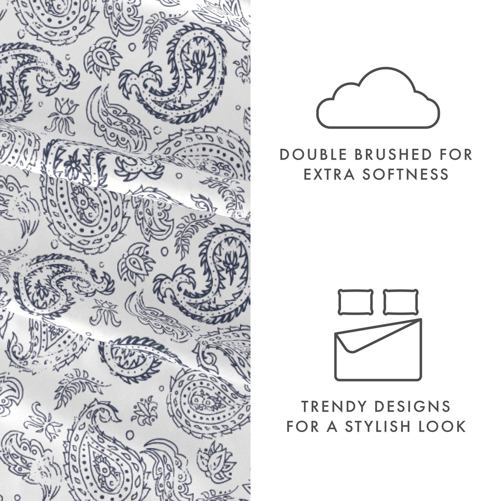 Ultra-Soft 4 Piece Pattern Microfiber Bed Sheets Set, Navy Coarse Paisley, Full - Premium Ultra-Soft Pillowcase Pair for Sleeping Detail