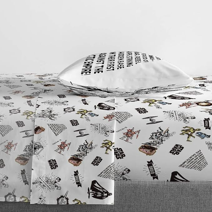 Cooling Sateen T-Shirt Comic 3 Piece Twin Size Bed Sheets Set - Disney Space Theme Bedding - Premium Ultra-Soft Pillowcase Pair for Sleeping Detail