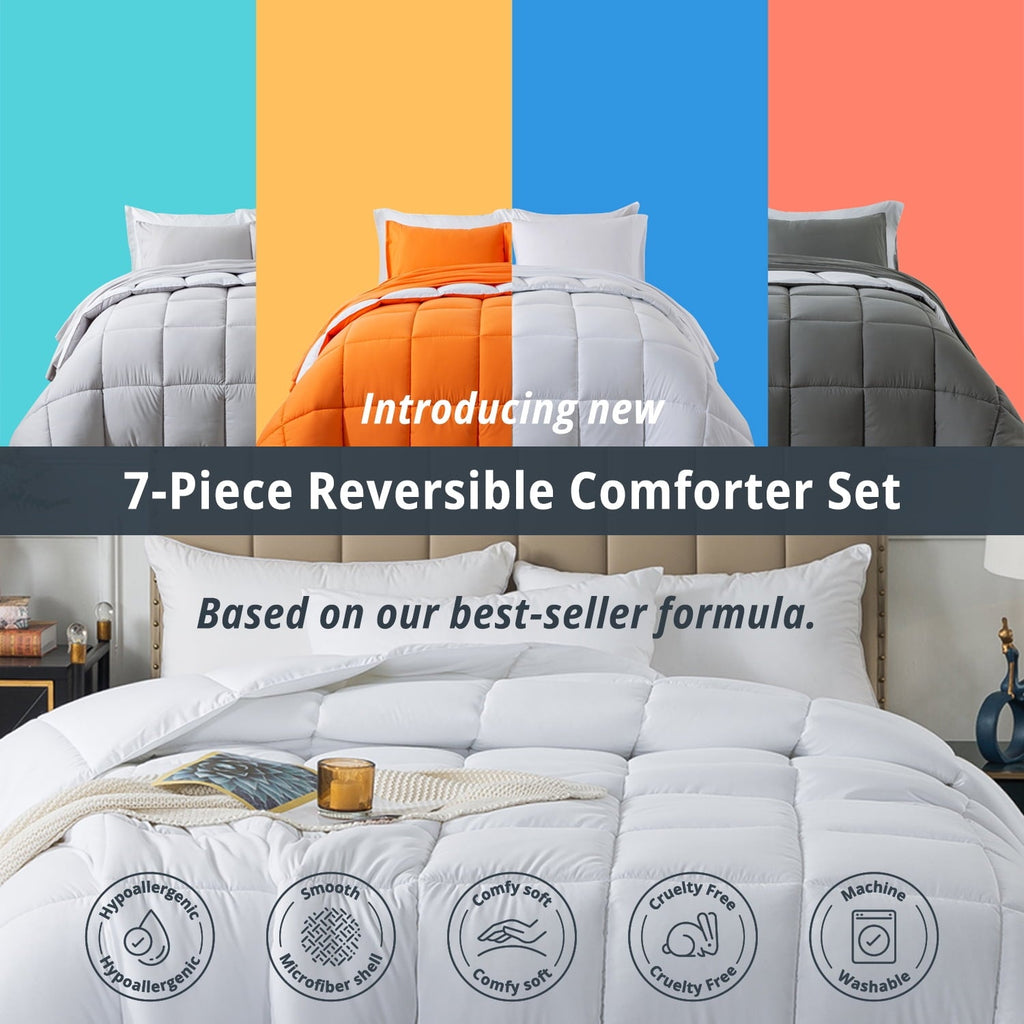 Fluffy Down Alternative Queen Size 7 Piece Comforter Set | Bed in a Bag for Unisex Adult | Black/Gray - All-Season Down Alternative Comforter Insert Detail