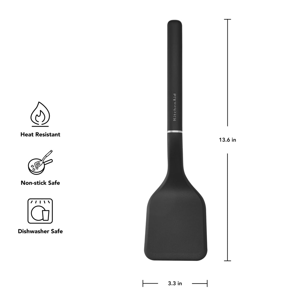 Heat-Resistant 3-Piece Cooking Utensils Set with Ergonomic Handles, Black - Heat-Resistant Silicone Cooking Spatula Turner Detail