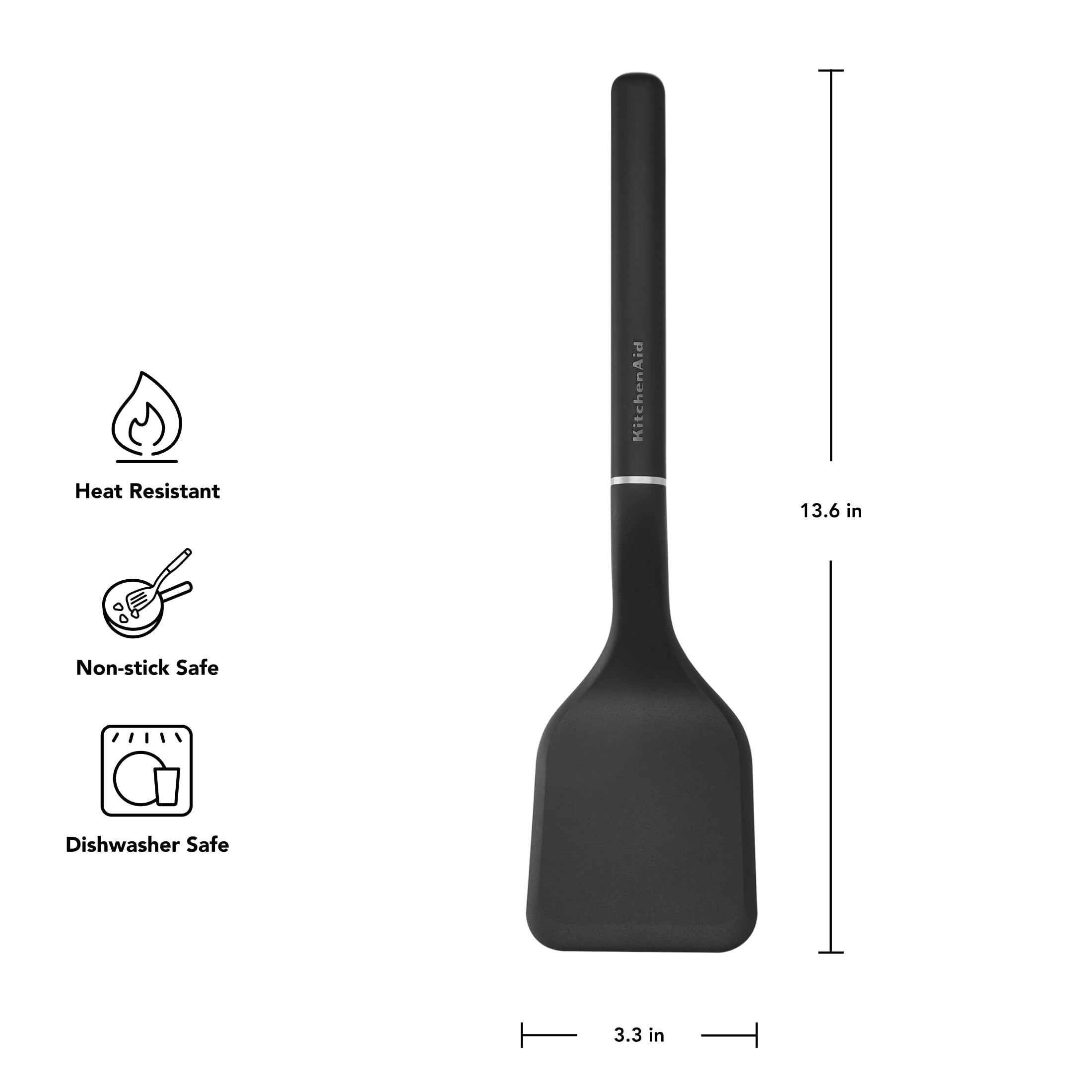 Heat-Resistant 3-Piece Cooking Utensils Set with Ergonomic Handles, Black - Heat-Resistant Silicone Cooking Spatula Turner Detail