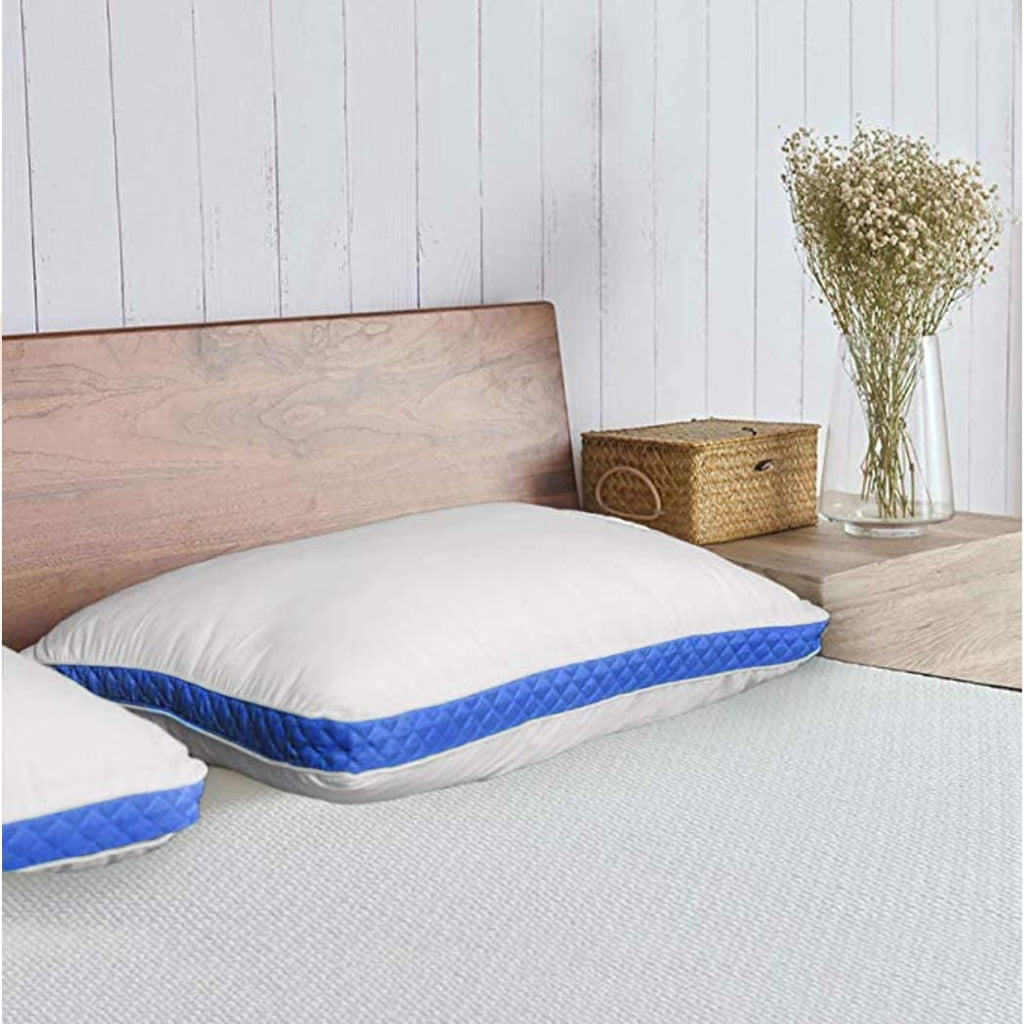 Ergonomic Memory Foam Gusseted Quilted King Size Bed Pillows Set of 2, Blue Bed Pillows for Side Sleepers and Back Sleepers - Orthopedic Shredded Foam Bed Pillow Set Detail