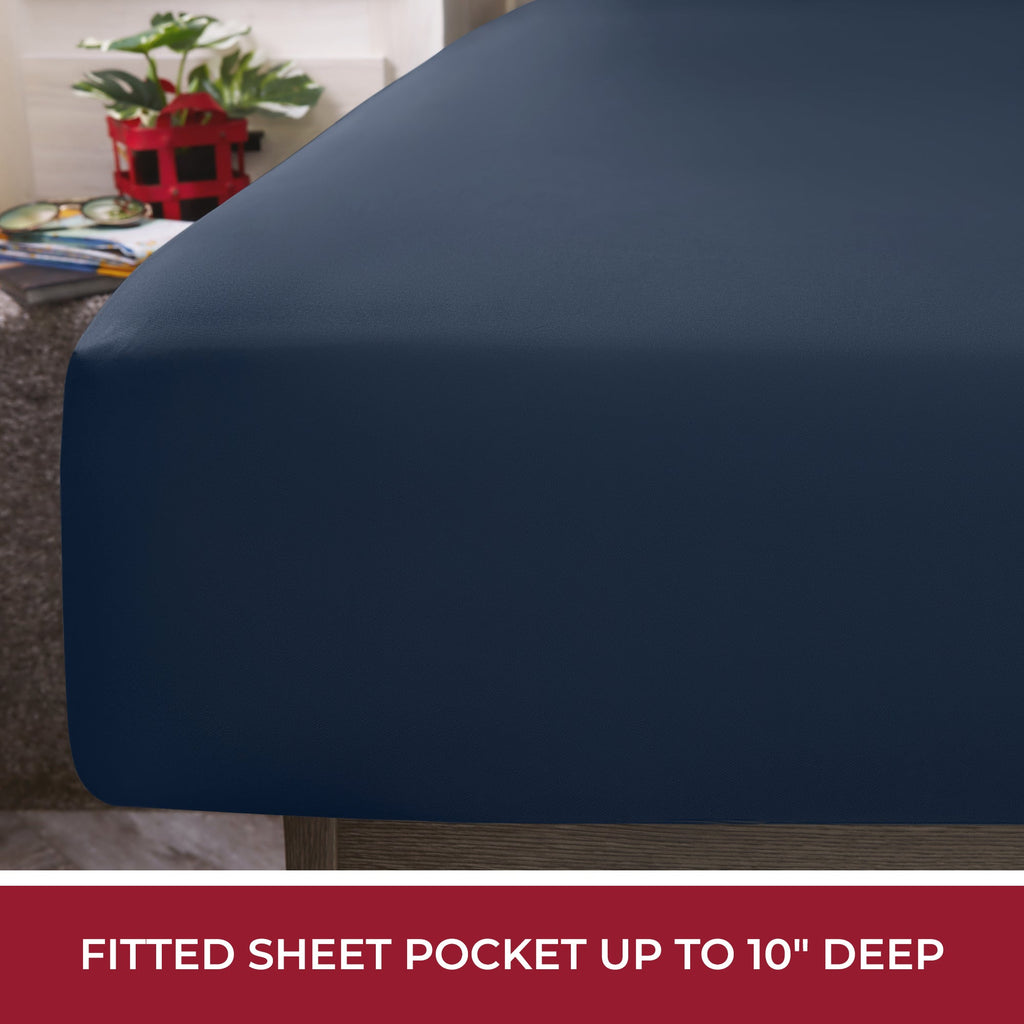 Premium Egyptian Cotton RV Sheets Queen Size Bed Set, Microfiber RV Bunk Bed Sheets, Short Queen, Navy Blue - Premium Ultra-Soft Pillowcase Pair for Sleeping Detail
