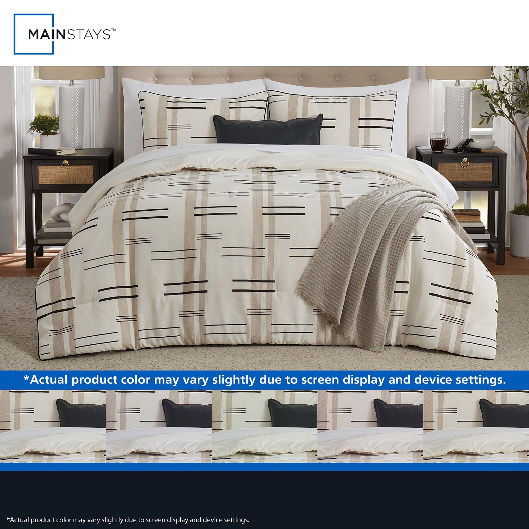 Hypoallergenic Cloud Full/Queen Comforter Set, All-Season, 5-Piece, Tan Modern - Luxurious Quilted Duvet Cover Set Detail