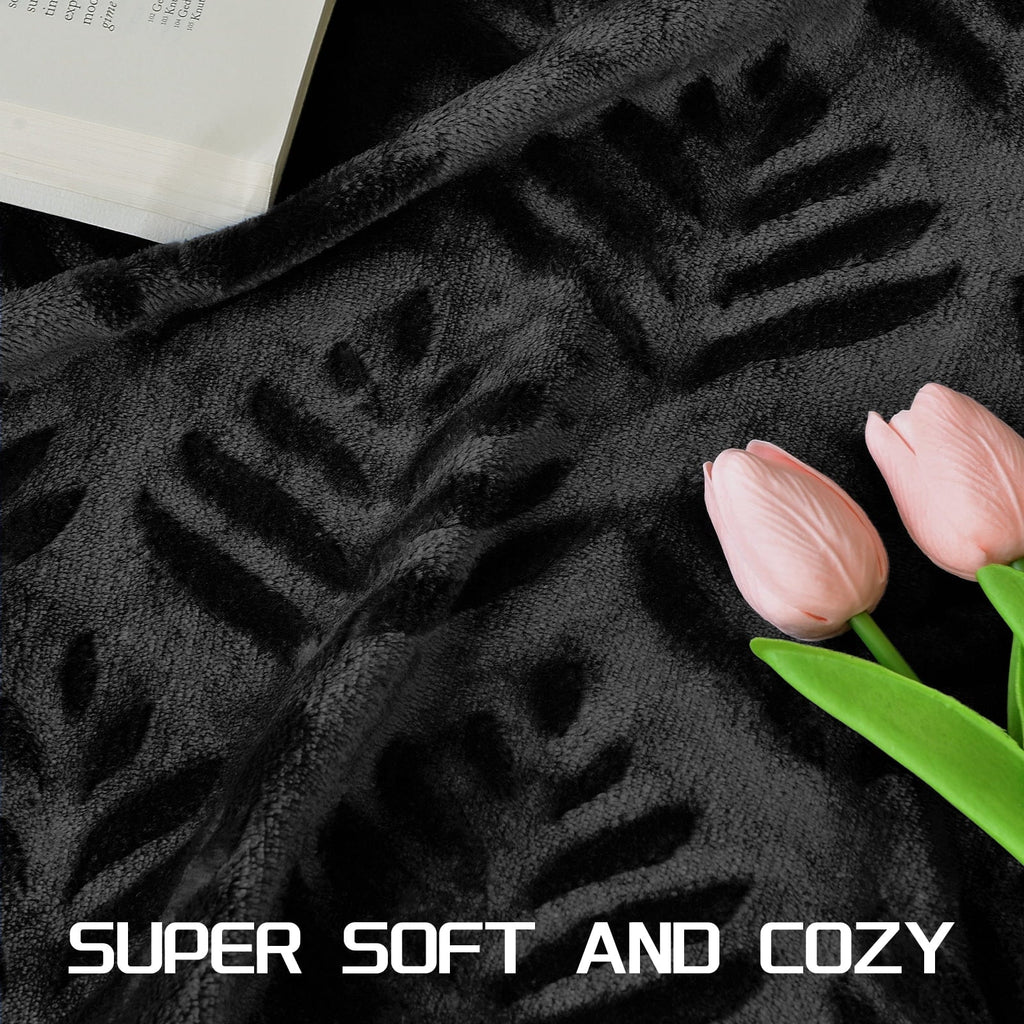 Cozy Fleece Fleece Throw Blanket for Couch, Leaves Pattern Super Soft and Cozy Blankets, Plush Fuzzy Lightweight, Black, 50"x60" - Lightweight Plush Warm Blanket for All Seasons Detail
