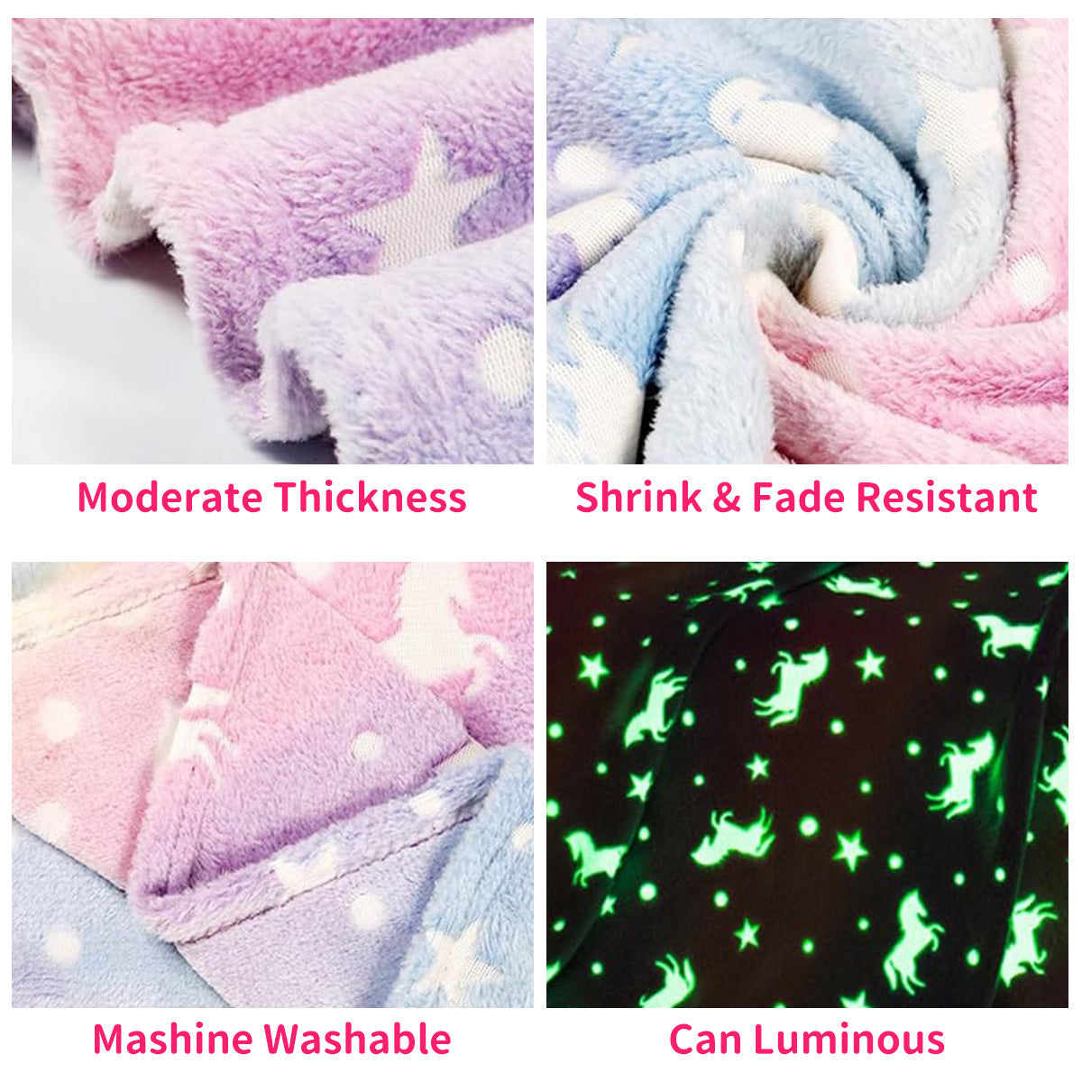 Super Soft Flannel Glow in The Dark Pony Blanket for Kids, 50"x60" Soft Cozy Luminous Flannel Blanket, Christmas Birthday Gift for Girls... - Cozy Fleece Throw Blanket for Couch & Bed Detail