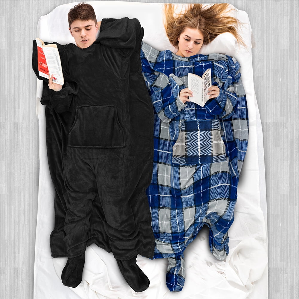 Cozy Fleece Fleece Blanket with Sleeves, Foot Pockets for Women Men Adults, Plush Wearable Blanket Throw Wrap, Warm Snuggle Blank... - Lightweight Plush Warm Blanket for All Seasons Detail
