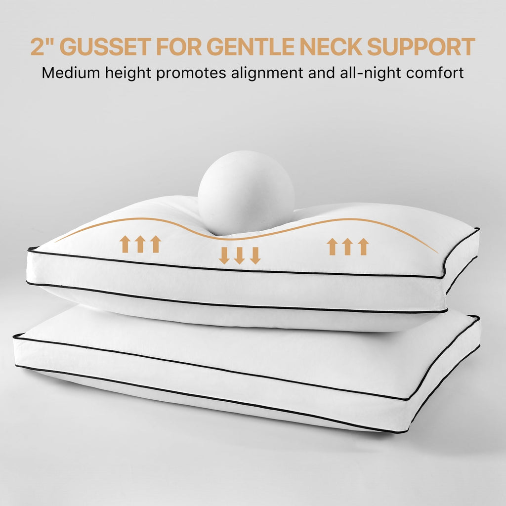 Decorative Plump Gusseted Feather Down Pillow Set of 2, Medium Firm Hotel Bed Pillows 2 Pack, Queen Size for Side Sleepers, 20 x 30 in - Decorative Throw Pillow Cushion for Sofa & Bed Detail