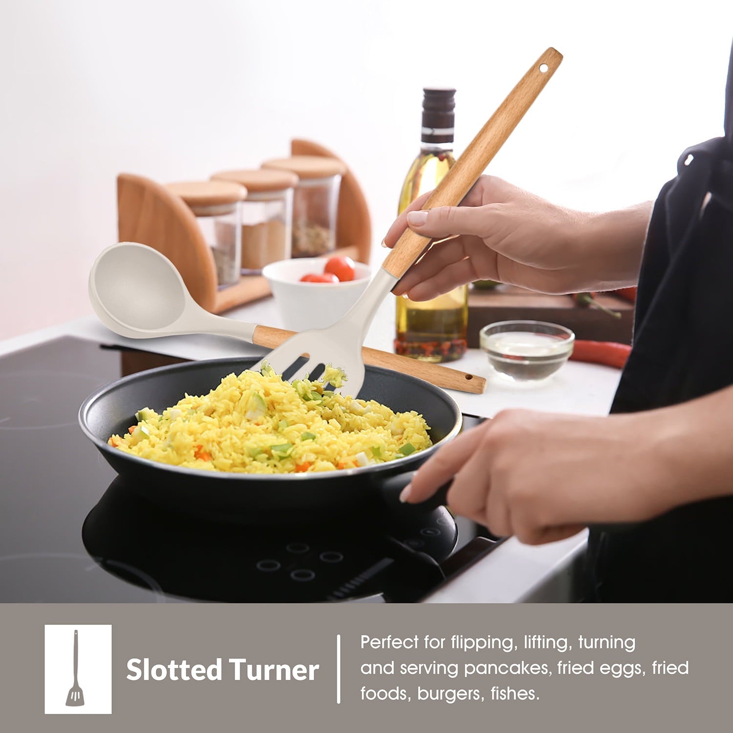 Heavy Duty Kitchen Utensils Set of 6, Silicone Cooking Utensils with Wooden Handle, Non-Stick Cookware & Heat Resistant, Include... - Heavy Duty Stainless Steel Kitchen Shears Detail