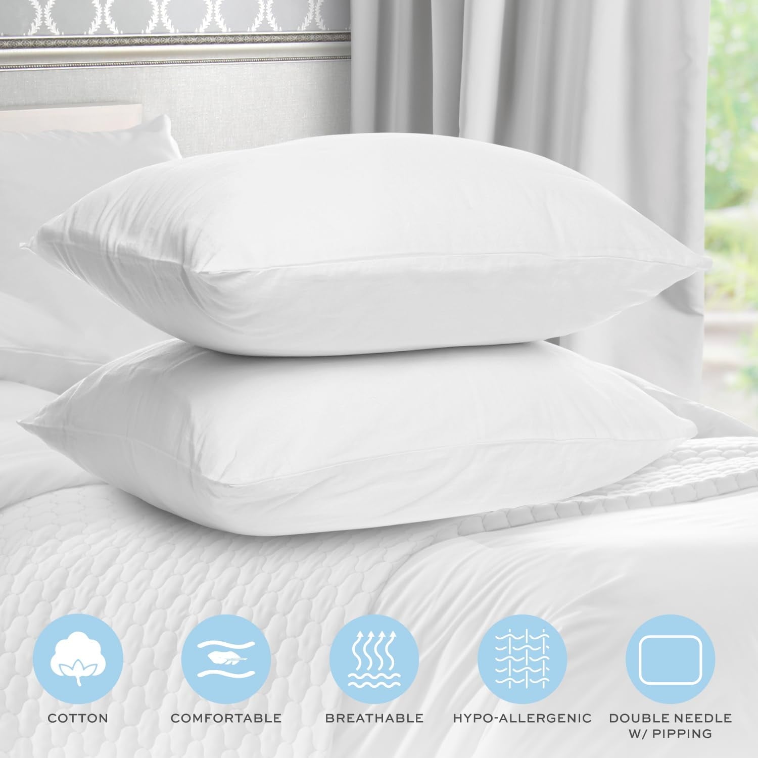 Decorative Plump Bed Pillows for Sleeping 2 Pc Set, Queen Size Pillow Side Sleeper Set, Down Alternative Luxury Hotel Soft Pillow 28x2... - Decorative Throw Pillow Cushion for Sofa & Bed Detail