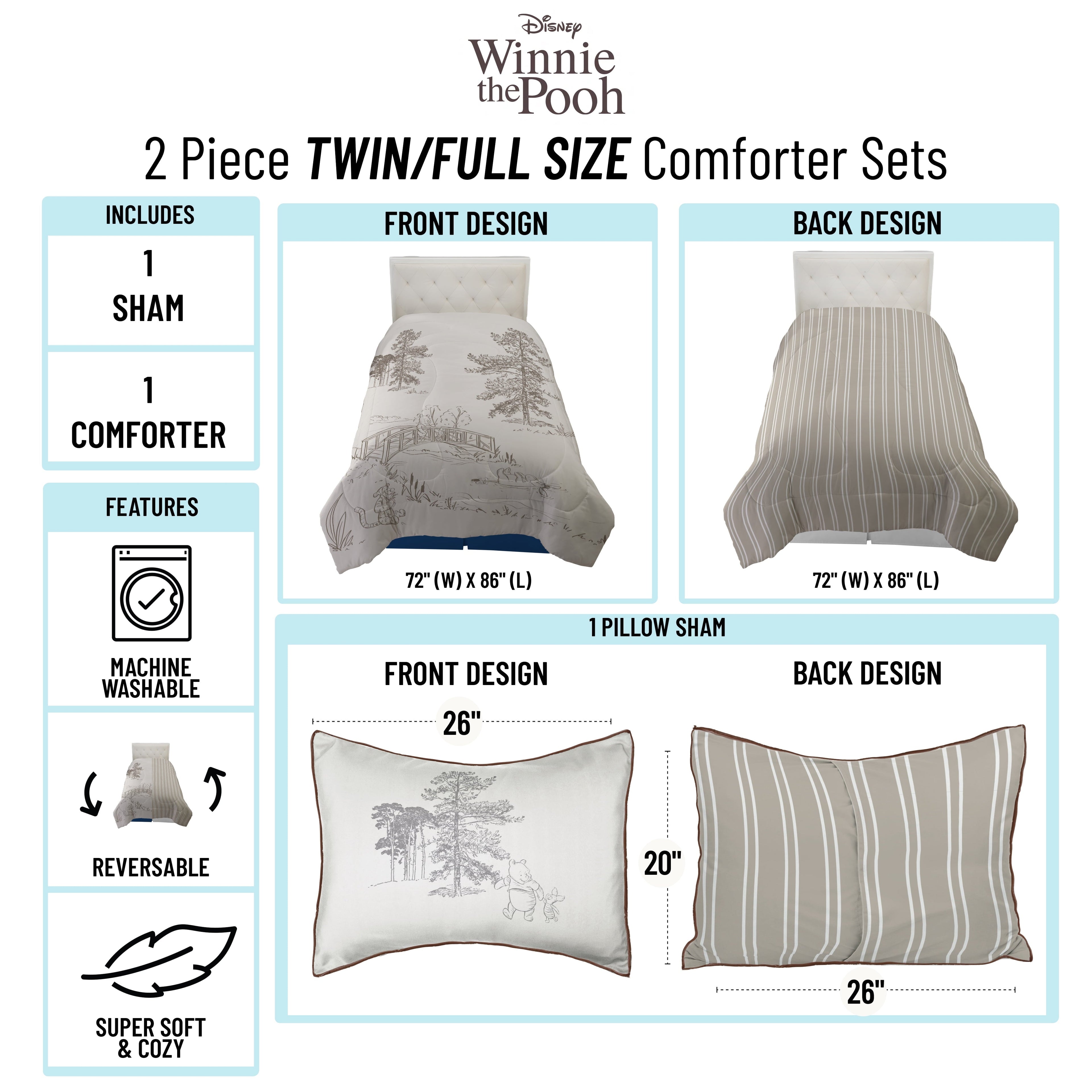 Heavyweight Warmth Kids 2 Piece Khaki Comforter and Sham Bedding Set, Twin/Full - Cloud-Like Soft Lightweight Bed Comforter Detail