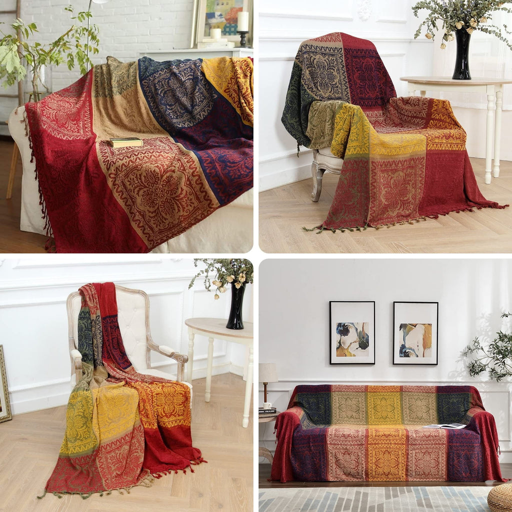 Decorative Knitted 75x60 Inch Machine Wash Boho Tribal Throws Blankets Colorful Bohemian Hippie Chenille Throw Covers Couch Furniture So... - Super Soft Reversible Sherpa Flannel Blanket Detail