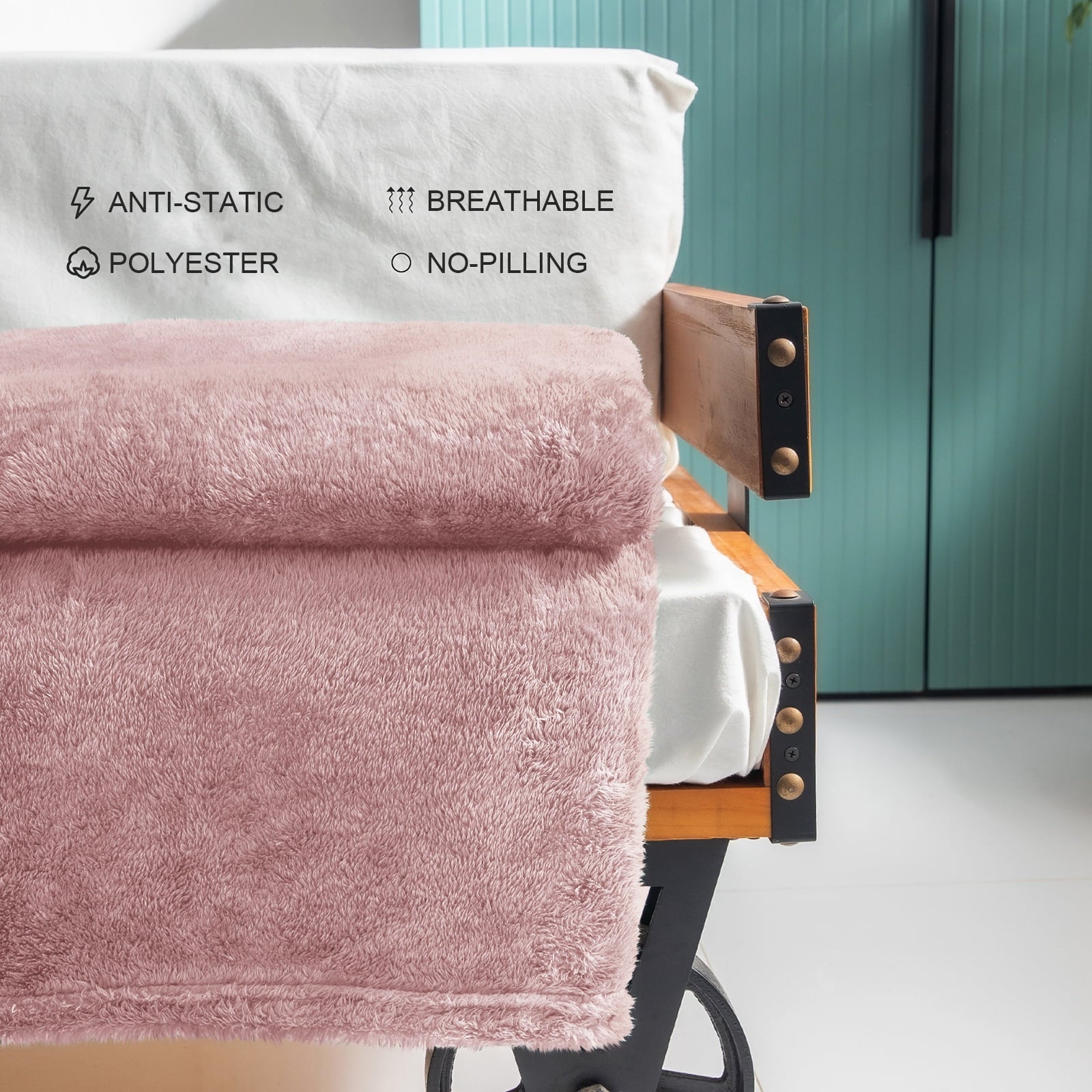 Super Soft Flannel Plush Fuzzy Large Fleece Throw Blanket (50" x 70", Dusty Pink)- Soft, Warm and Lightweight - Cozy Fleece Throw Blanket for Couch & Bed Detail