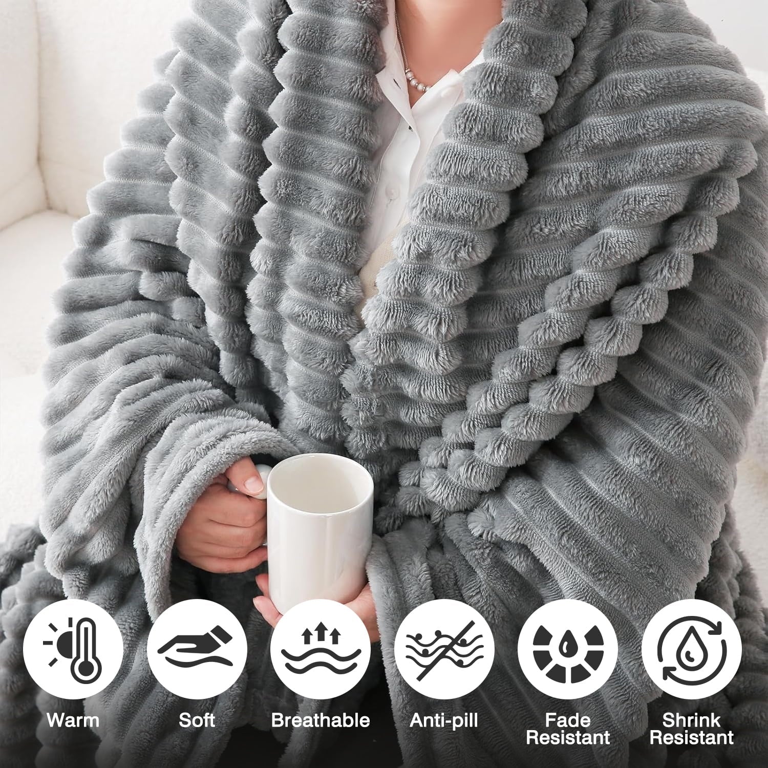 Decorative Knitted for Couch,Sofa,Bed, Super Soft Striped Gray Bed for Office Picnic Travel Bedroom, Warm Cozy Lightweight Home Decor fo... - Lightweight Plush Warm Blanket for All Seasons Detail