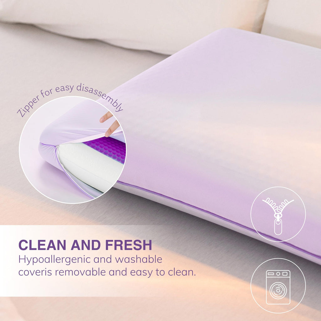 Orthopedic Support Memory Foam Pillow, Cooling Gel Bed Pillow, Queen, Purple - Hotel Quality Plush Sleeping Pillows Detail