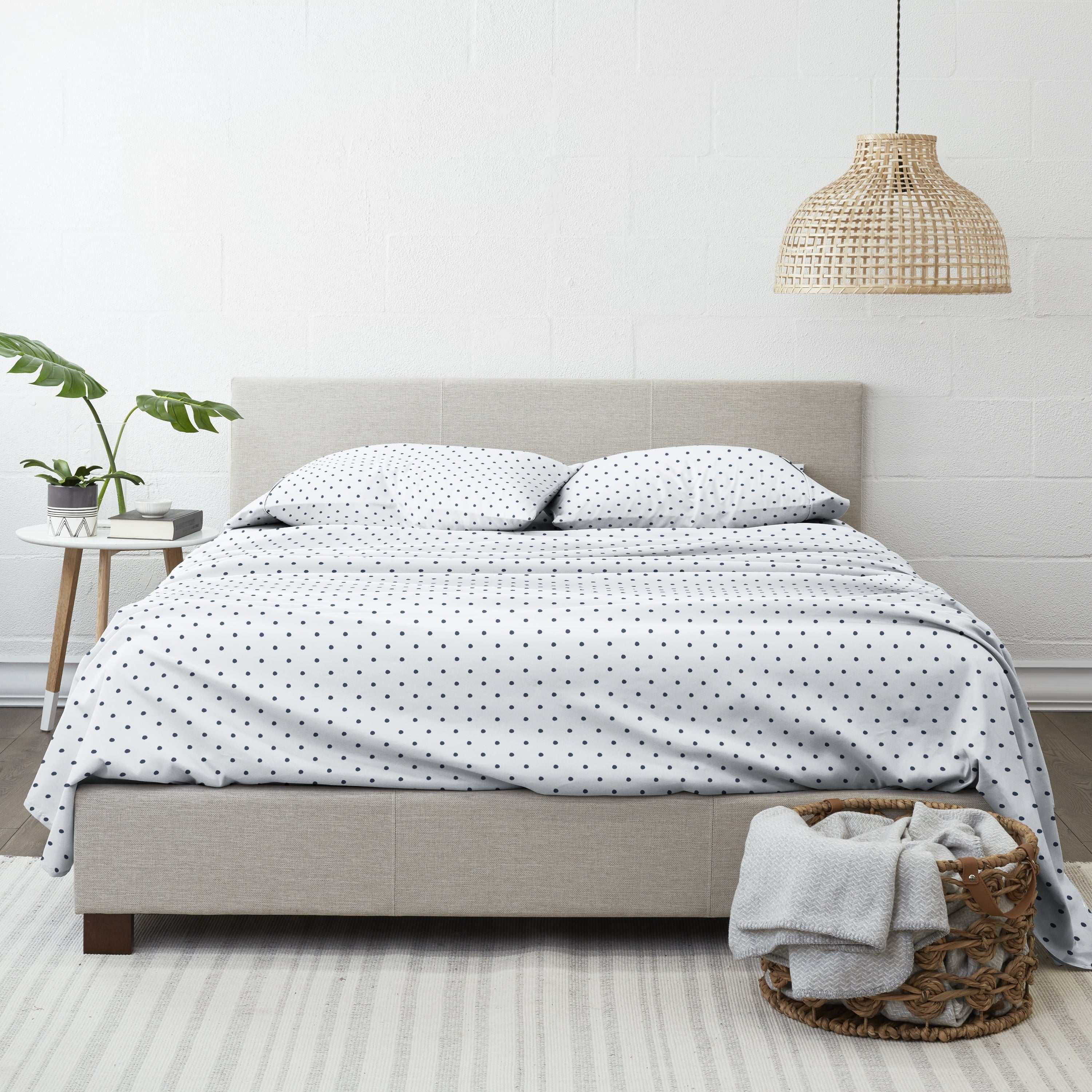 Ultra-Soft 4 Piece Pattern Microfiber Bed Sheets Set, Navy Dots, California King - Luxury Bed Sheet Set with Deep Pockets Detail