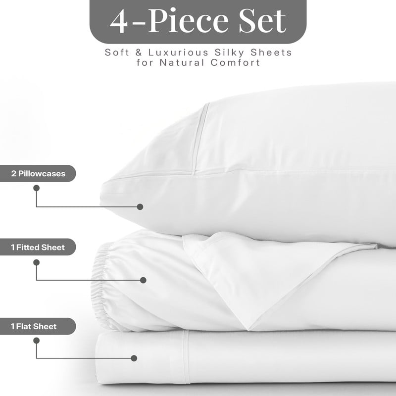 Premium Egyptian Cotton Lux Decor 100% Organic Viscose - 4 Piece Ultra-Soft Luxury Cooling Bed Sheets, 16" Deep Pocket, Breathable & Hypoalle... - Premium Ultra-Soft Pillowcase Pair for Sleeping Detail