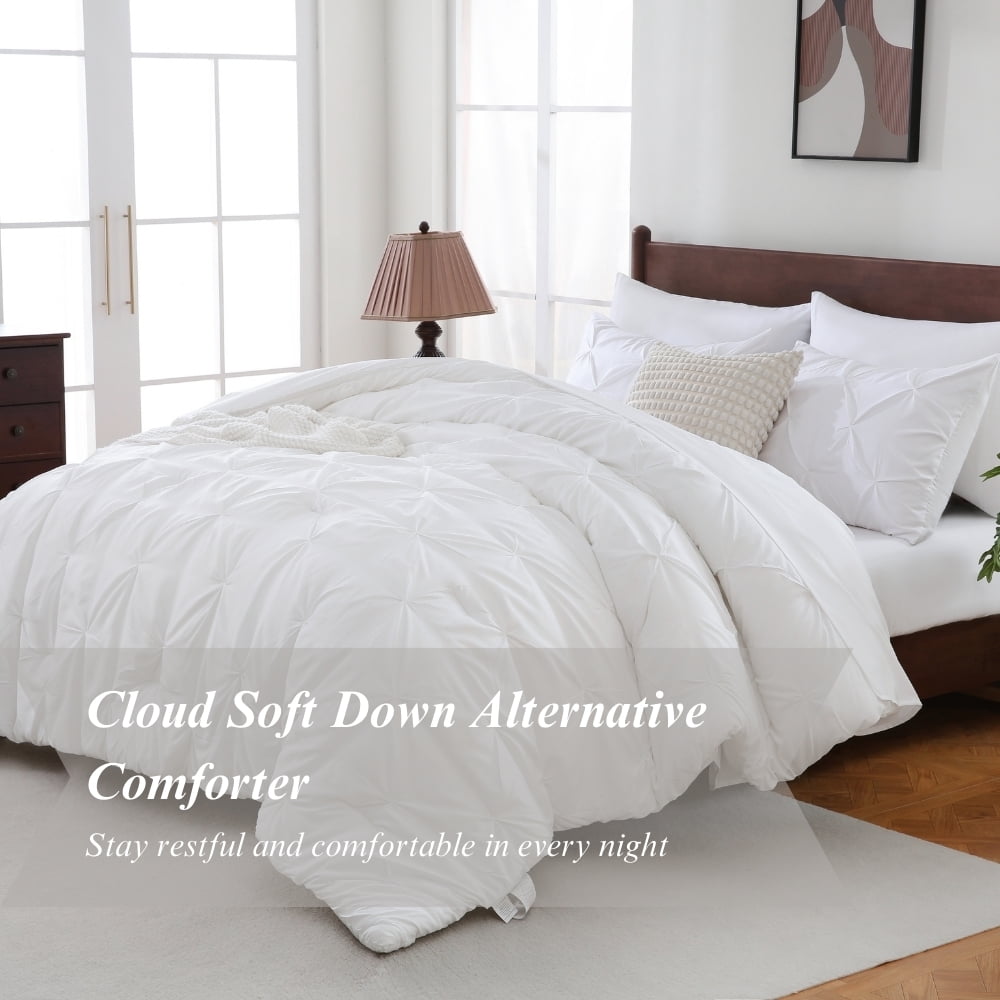 All-Season 7 Pieces Pinch-Pleated Comforter Set, White Queen Size - All-Season Down Alternative Comforter Insert Detail