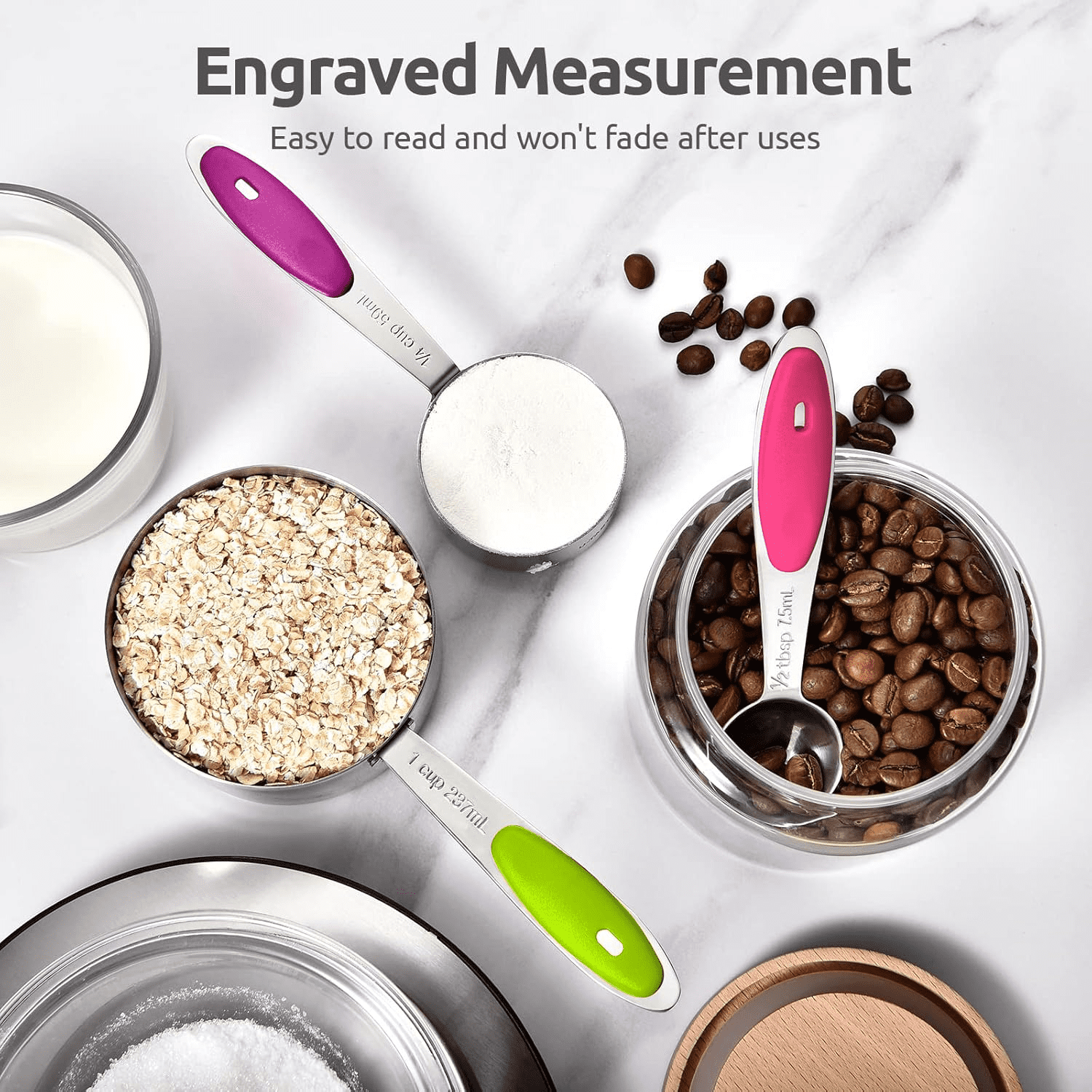 High-Precision Stainless Steel Measuring Cups and Spoons Set of 15, 5 Stainless Steel Nesting Measuring Cups & 5 Spoons, 5 Mini Meas... - Multi-Purpose Hand Tool for Daily Meal Prep Detail