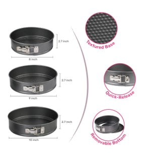 Innovative 8", 9", 10" Round Nonstick Carbon Steel Springform Cake Pans, Gray, Set of 3 - Premium Stainless Steel Garlic Presser & Peeler Detail