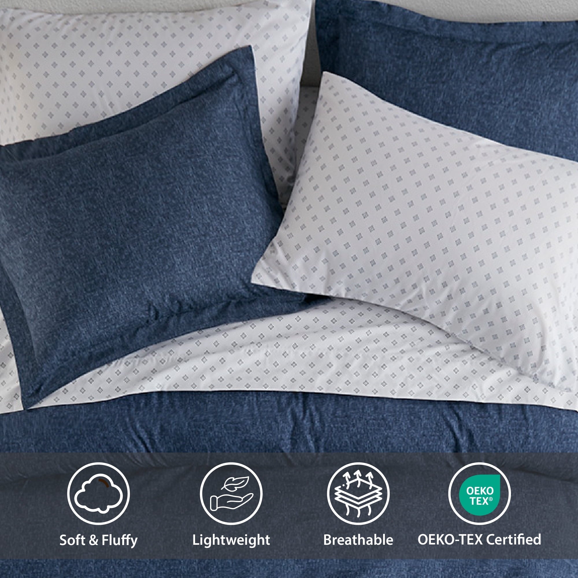 Luxurious Quilted Queen Size Comforter Set, 7-Piece Reversible Bed in a Bag with Sheets, Navy - Hypoallergenic Ultra-Fluffy Quilt for Winter Detail