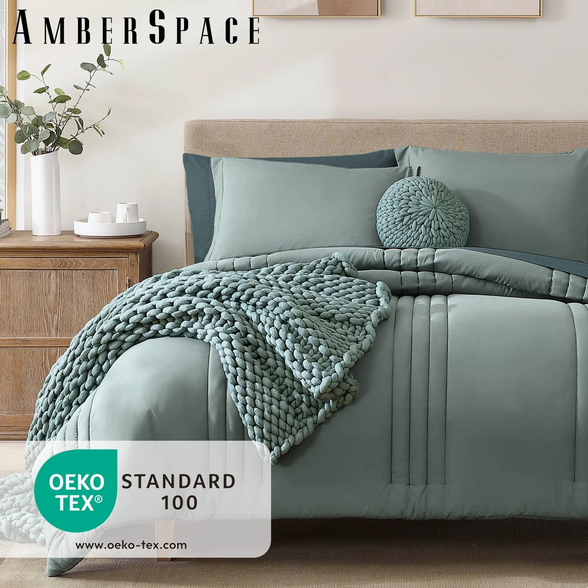 Fluffy Down Alternative 7-piece Bed in a Bag Comforter Set with Sheets,Sage Green,Full - Luxurious Quilted Duvet Cover Set Detail