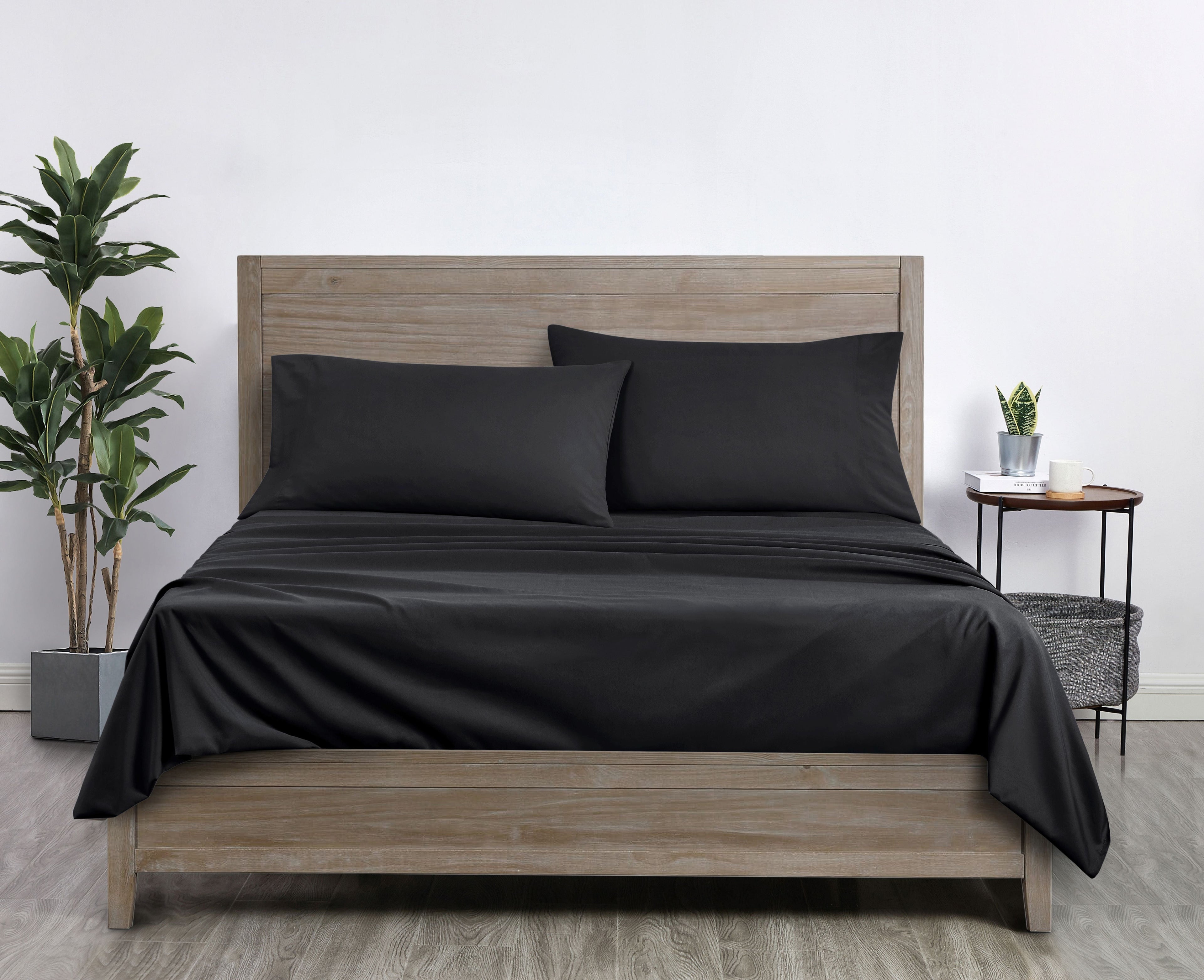 Ultra-Soft Microfiber Bed Sheet Set, Queen, Rich Black, 4 Piece - Premium Ultra-Soft Pillowcase Pair for Sleeping Detail