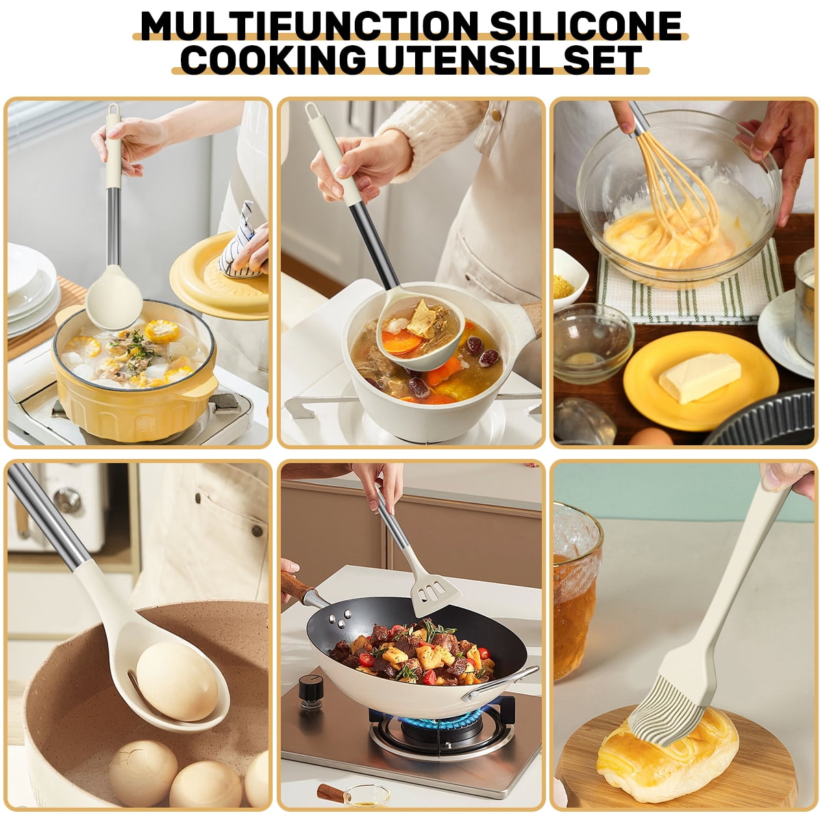 Ergonomic Cooking Silicone Cooking Utensil Set, 30 Pcs Kitchen Utensils Set with Stainless Steel Handle, Food Grade Silicone Spatula Se... - Premium Stainless Steel Cooking Utensil for Non-Stick Pots Detail
