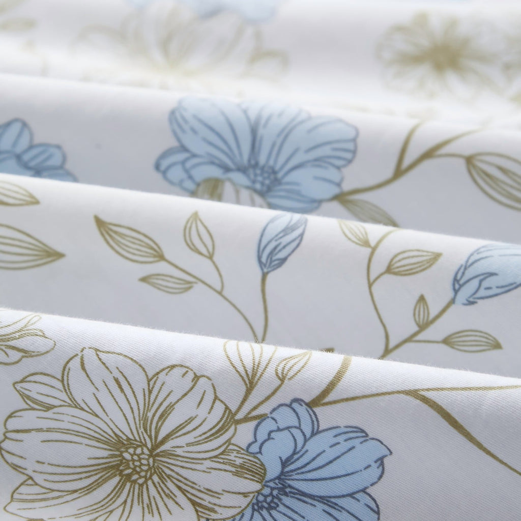 Fluffy Down Alternative Cotton Comforter Sets Queen Size, 3 Pieces Botanical Blue Floral Reversible Bedding Sets for Adults All Season - All-Season Down Alternative Comforter Insert Detail