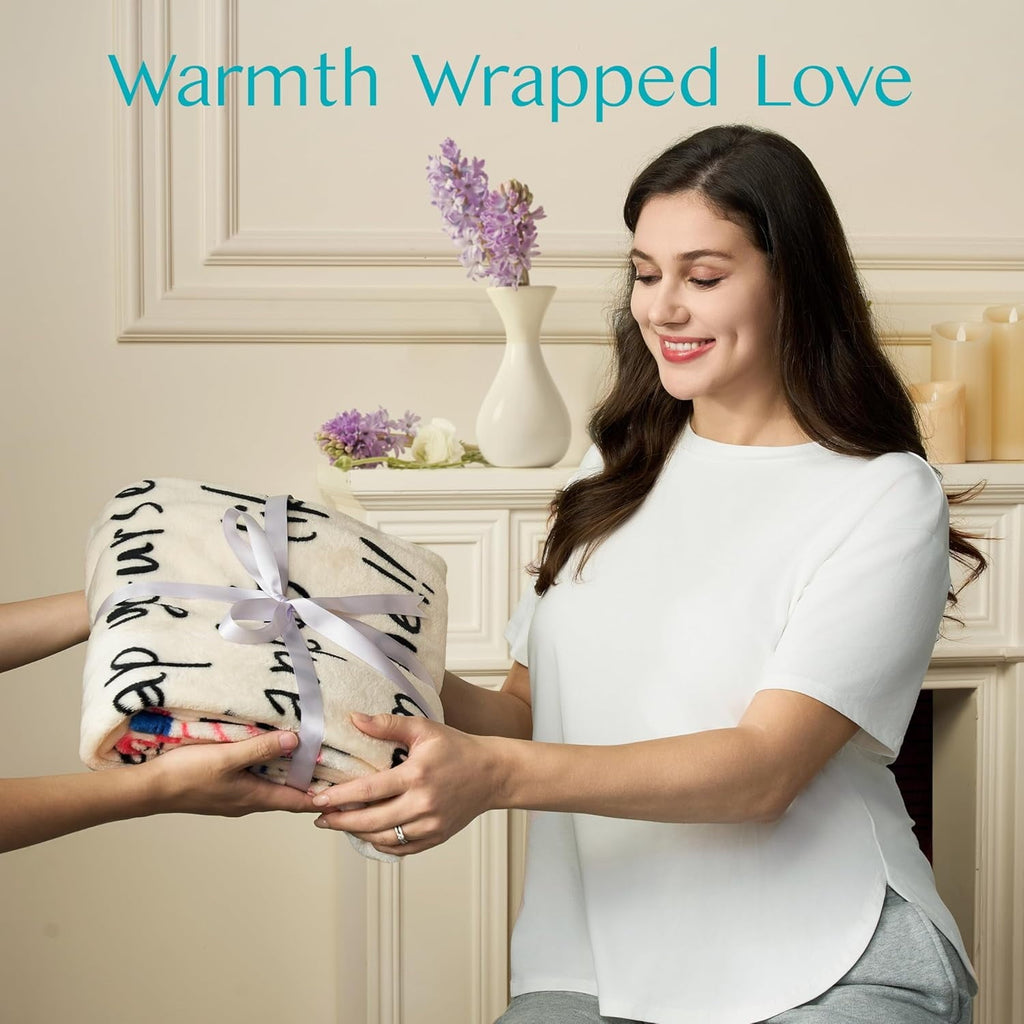 Lightweight Warm Blanket for Mom 50" x 60" Soft Flannel Throw Blanket Birthday Mother's Day Gift，Ivory White - Cozy Fleece Throw Blanket for Couch & Bed Detail