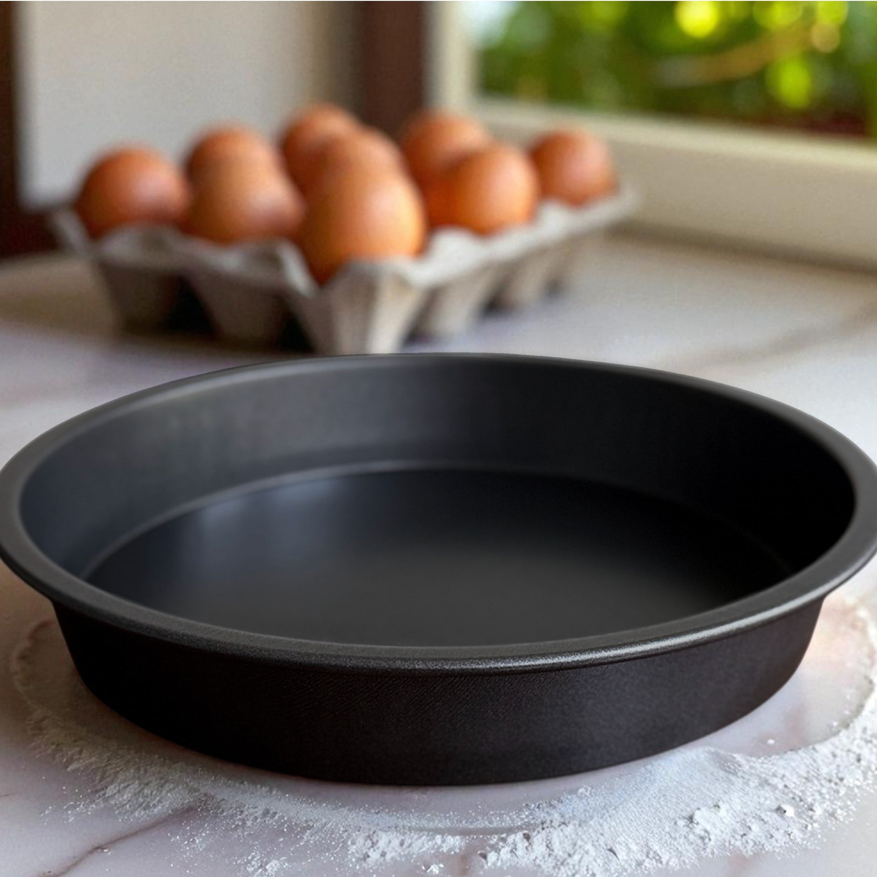 Time-Saving 9" x 9" Round Nonstick Steel Cake Pan, Dark Gray - Innovative Kitchen Helper for Modern Cooking Detail