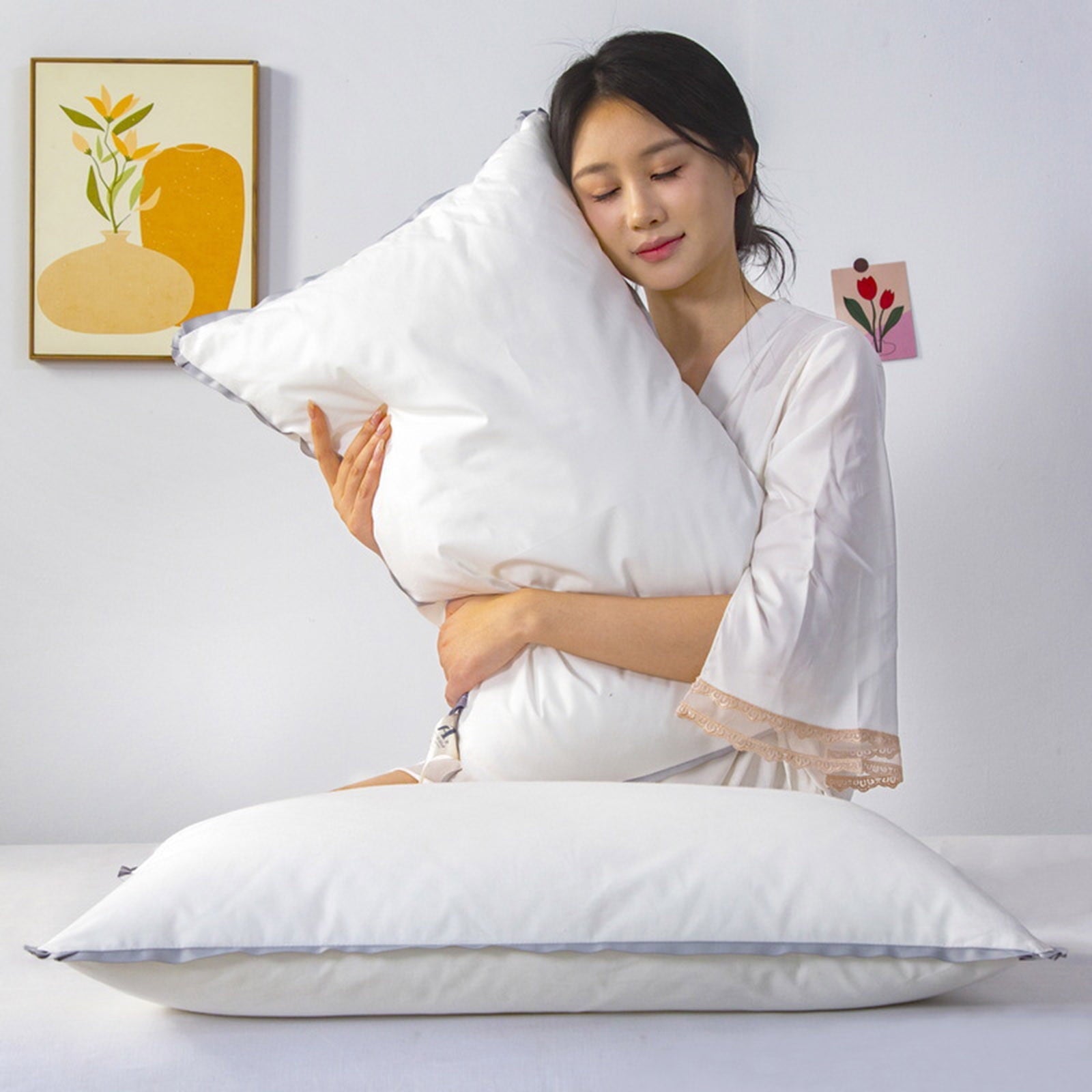 Hotel Collection Flat Pillows for Sleeping Thin, Ultra Thin Pillow, Adjustable Shredded Memory Foam Pillows for Side Back Stomach Slee... - Ergonomic Memory Foam Pillow for Neck Pain Support Detail