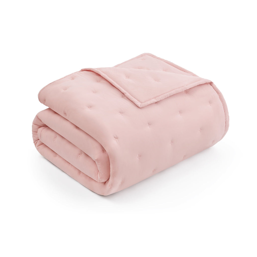 Heavyweight Warmth Full/Queen Comforter Set, Super Soft & Embroidered, 3-Piece, Pink - All-Season Down Alternative Comforter Insert Detail