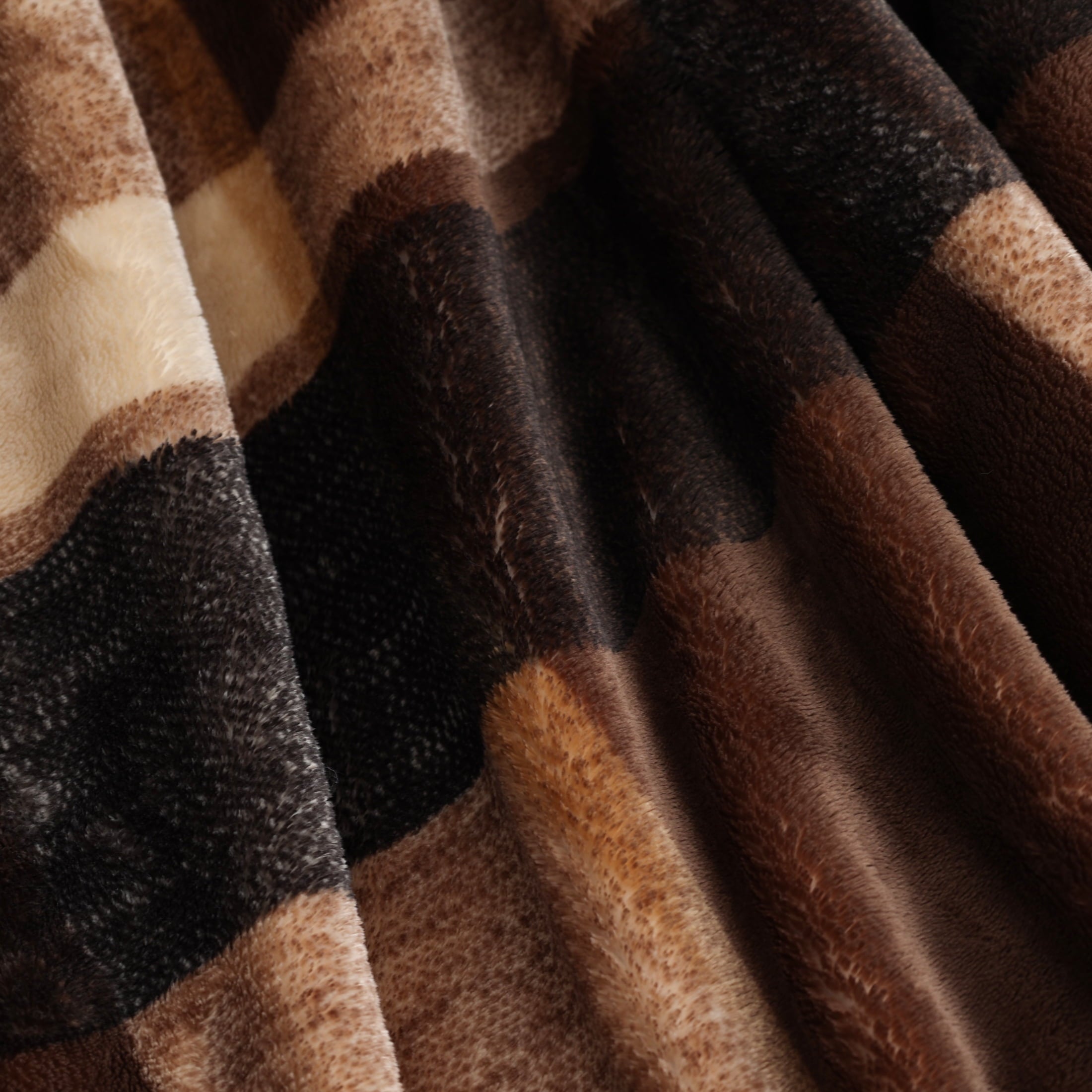 Super Soft Flannel Printed Velvet Plush Super Soft Throw Blanket, Oversized, Shelton Brown Plaid - Luxury Knitted Decorative Throw Blanket with Fringes Detail