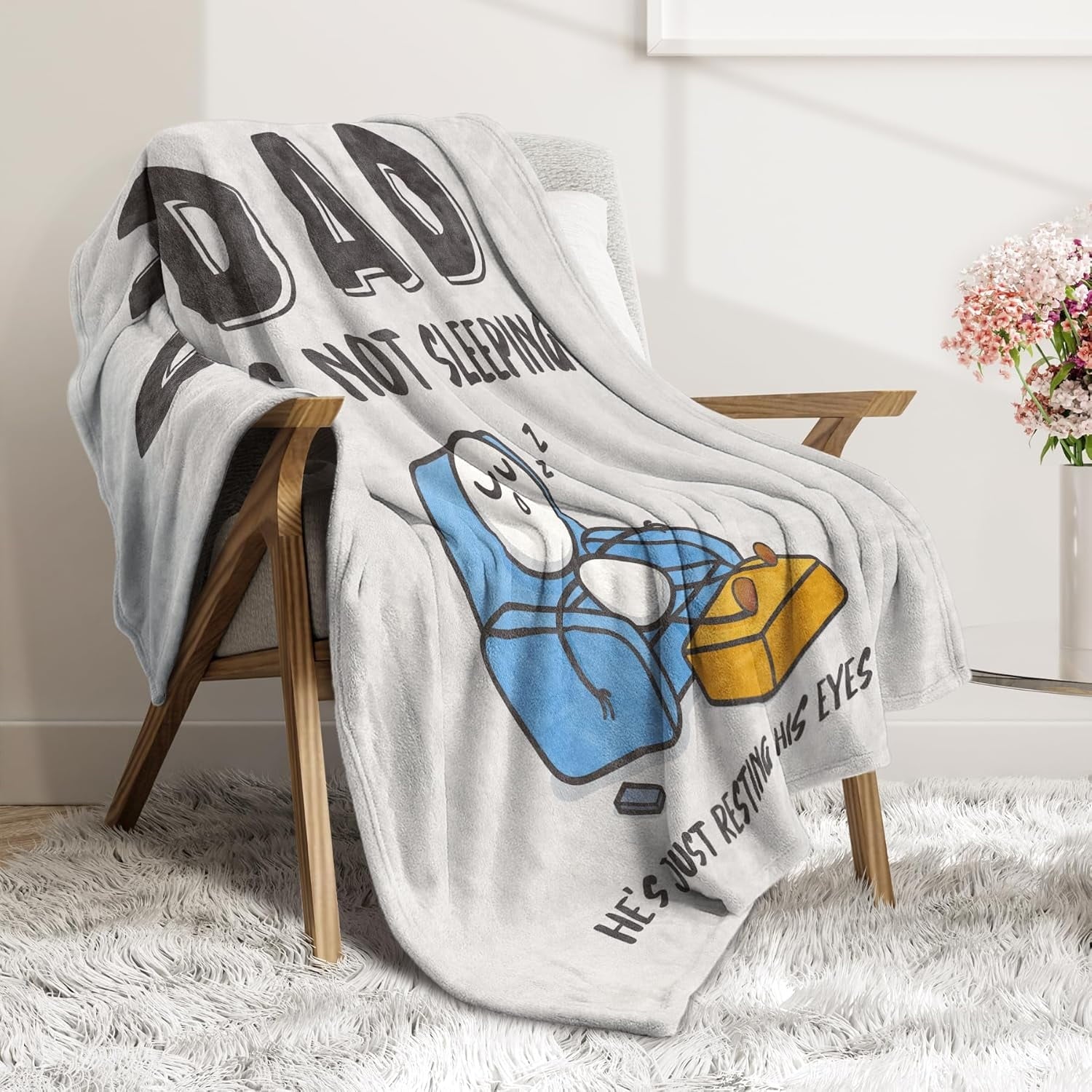 Lightweight Warm Funny Fathers Day Dad Gifts , Dads Birthday Gifts, Dad is Not Sleeping Blanket, Super Soft Throws Blanket for Napping - Luxury Knitted Decorative Throw Blanket with Fringes Detail