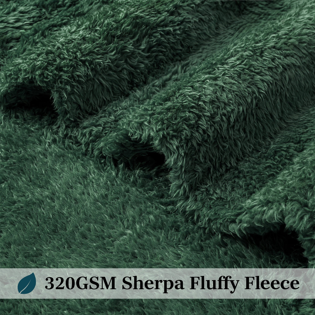 Decorative Knitted Sherpa Throw Blanket For Couch Sofa, Emerald Green Fluffy Warm Plush Blanket for Bed, Cozy Super Soft Lightweight Thr... - Lightweight Plush Warm Blanket for All Seasons Detail