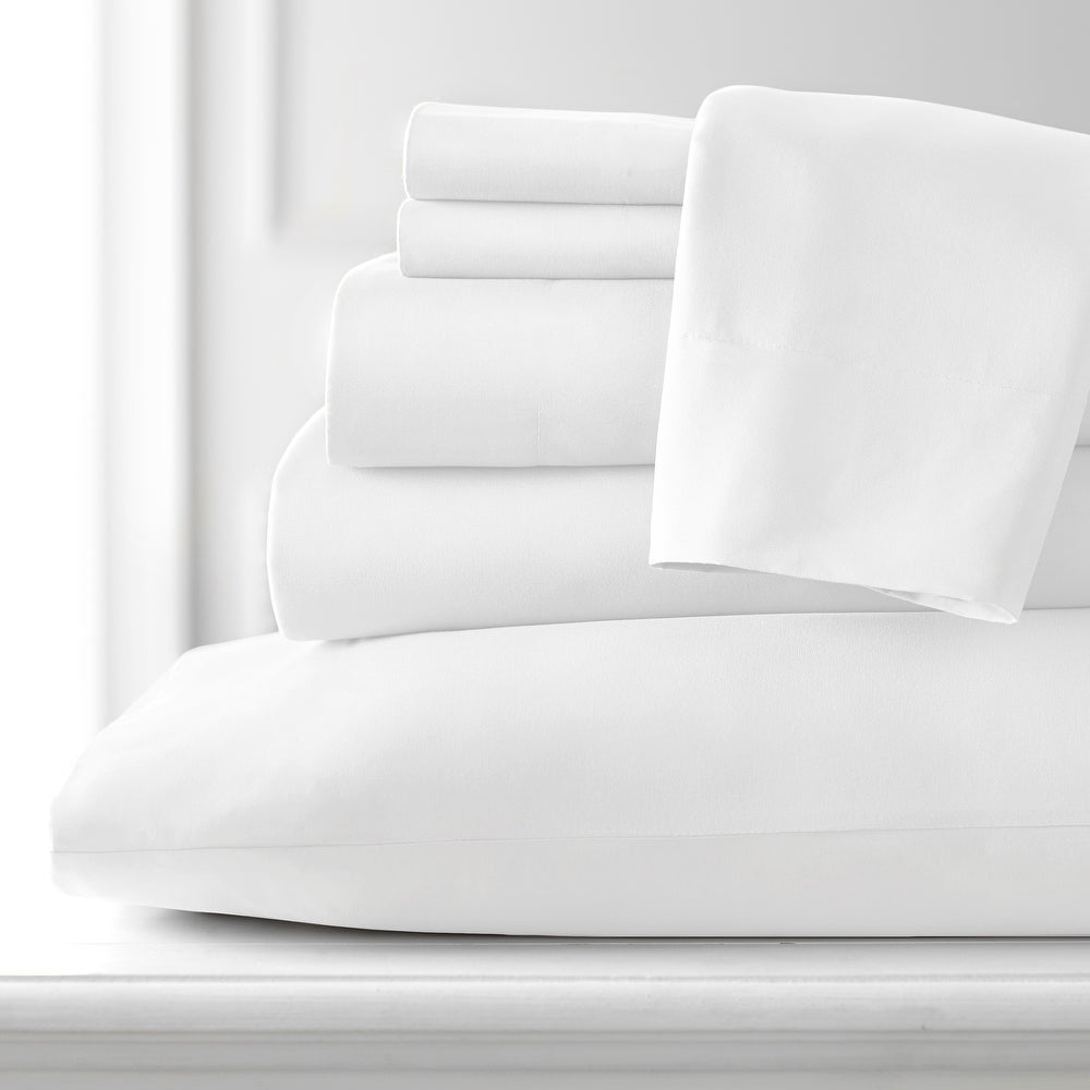 Ultra-Soft Hotel Collection Rayon derived - 6 Piece, Queen, White - Breathable Egyptian Cotton Flat & Fitted Sheets Detail