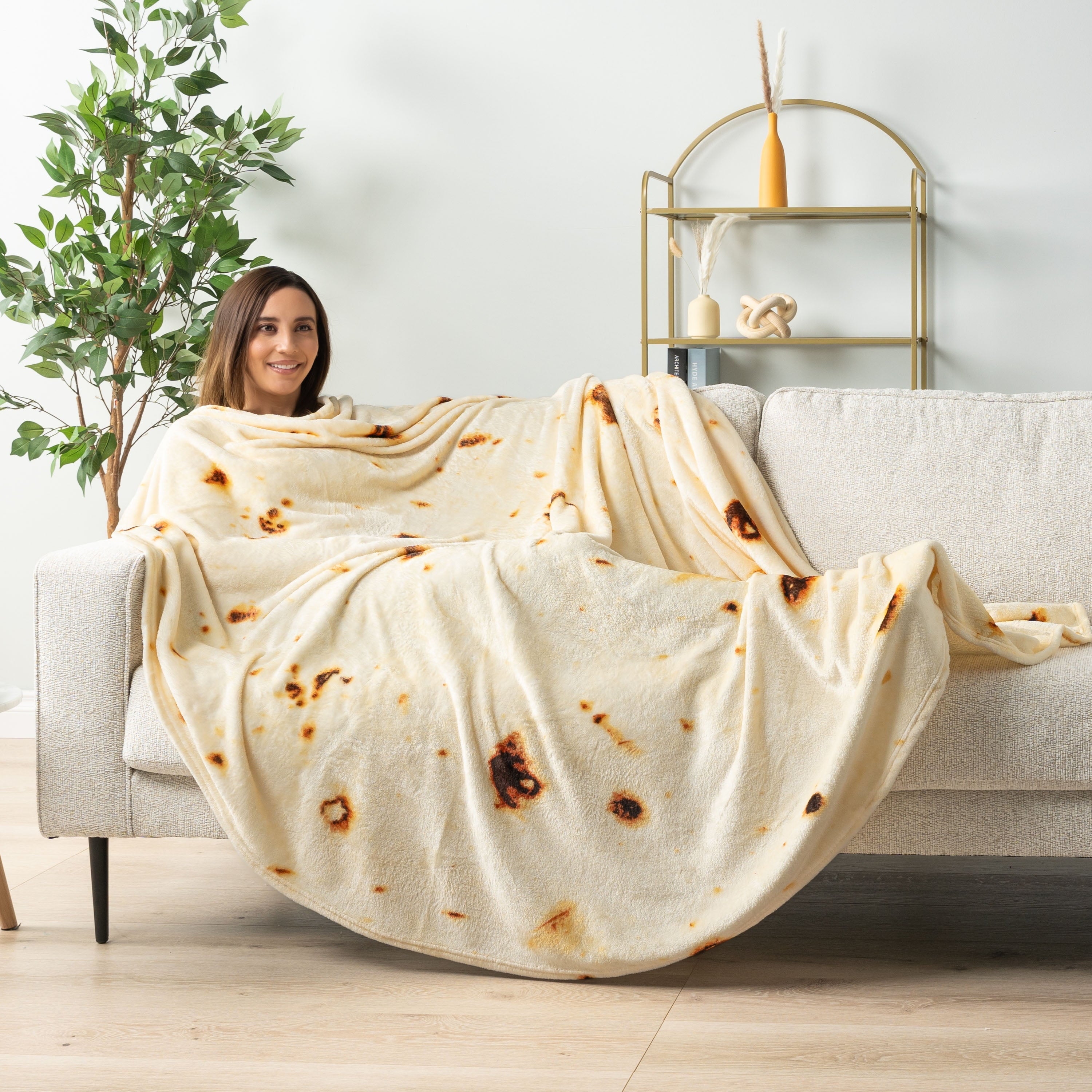 Cozy Fleece Burrito Tortilla Blanket, Double Sided Taco Flour Wrap Novelty Throw for Adult Kid Teen, Realistic Food Blanket, Funn... - Luxury Knitted Decorative Throw Blanket with Fringes Detail