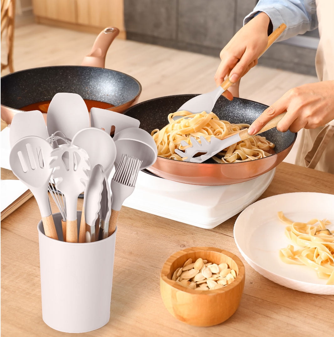 Heat-Resistant Silicone & Bamboo Cooking Utensil Set, 14 Pieces - Premium Stainless Steel Cooking Utensil for Non-Stick Pots Detail