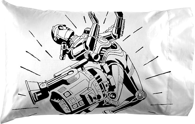 Cooling Sateen T-Shirt Comic 3 Piece Twin Size Bed Sheets Set - Disney Space Theme Bedding - Premium Ultra-Soft Pillowcase Pair for Sleeping Detail