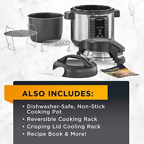 Safety-Lock Crock-Pot Express Crisp 8 Quart 10-in-1 Pressure Cooker S06F - Heavy-Duty Stainless Steel Speed-Cooking Pot Detail