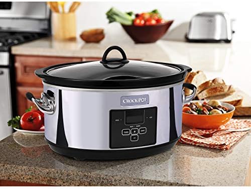 Oval Ceramic Crock-Pot 7 Quart Programmable Slow Cooker – Polished Platinum S23E - Large Capacity Electric Stew Pot & Slow Cooker Detail