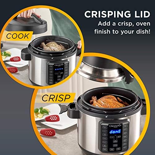 Safety-Lock Crock-Pot Express Crisp 8 Quart 10-in-1 Pressure Cooker S06F - Heavy-Duty Stainless Steel Speed-Cooking Pot Detail