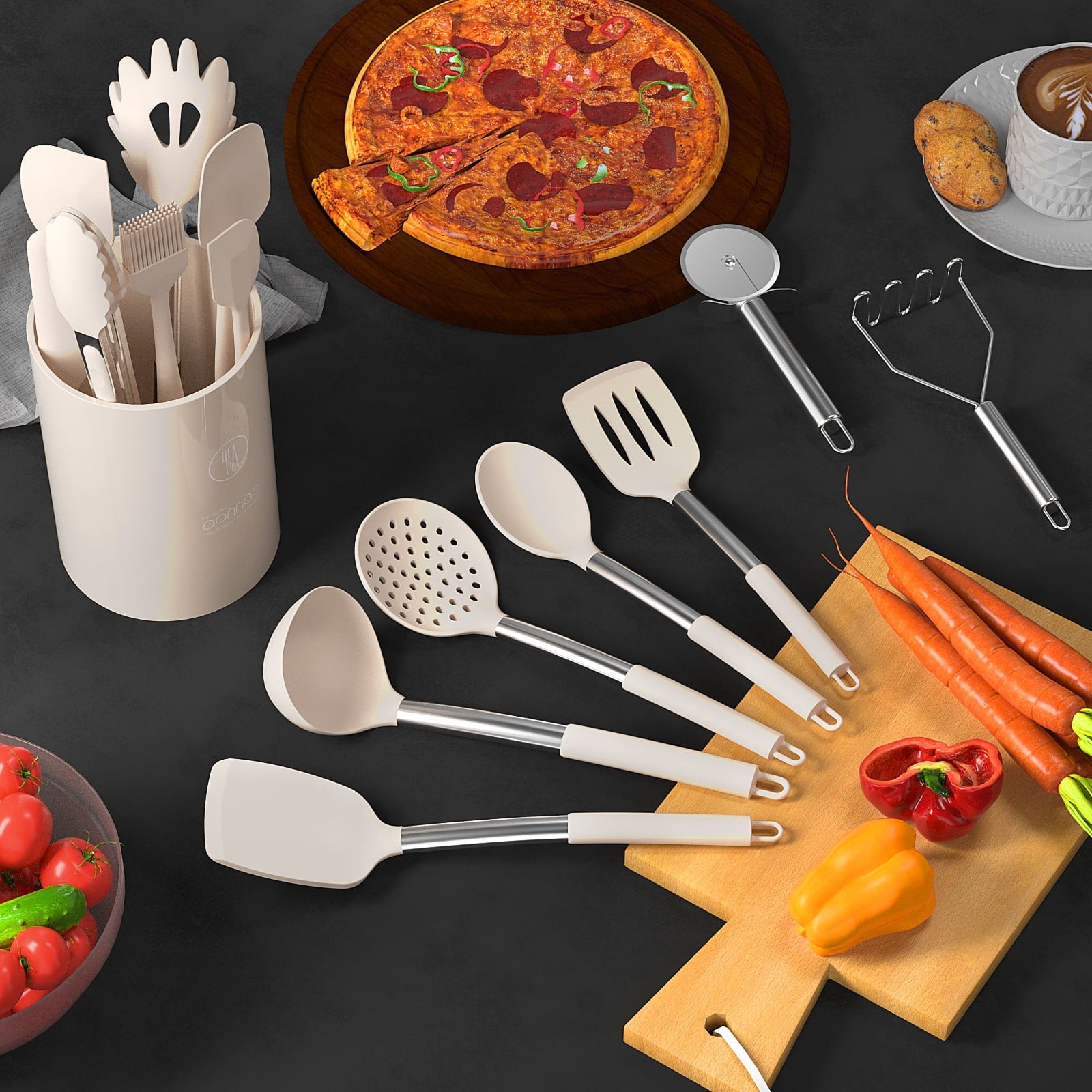 Professional Grade Silicone Cooking Utensils Set - Heat Resistant Silicone Kitchen Utensils for Cooking, Kitchen Utensil Spatula Set,BPA... - Multi-Purpose Hand Tool for Daily Meal Prep Detail