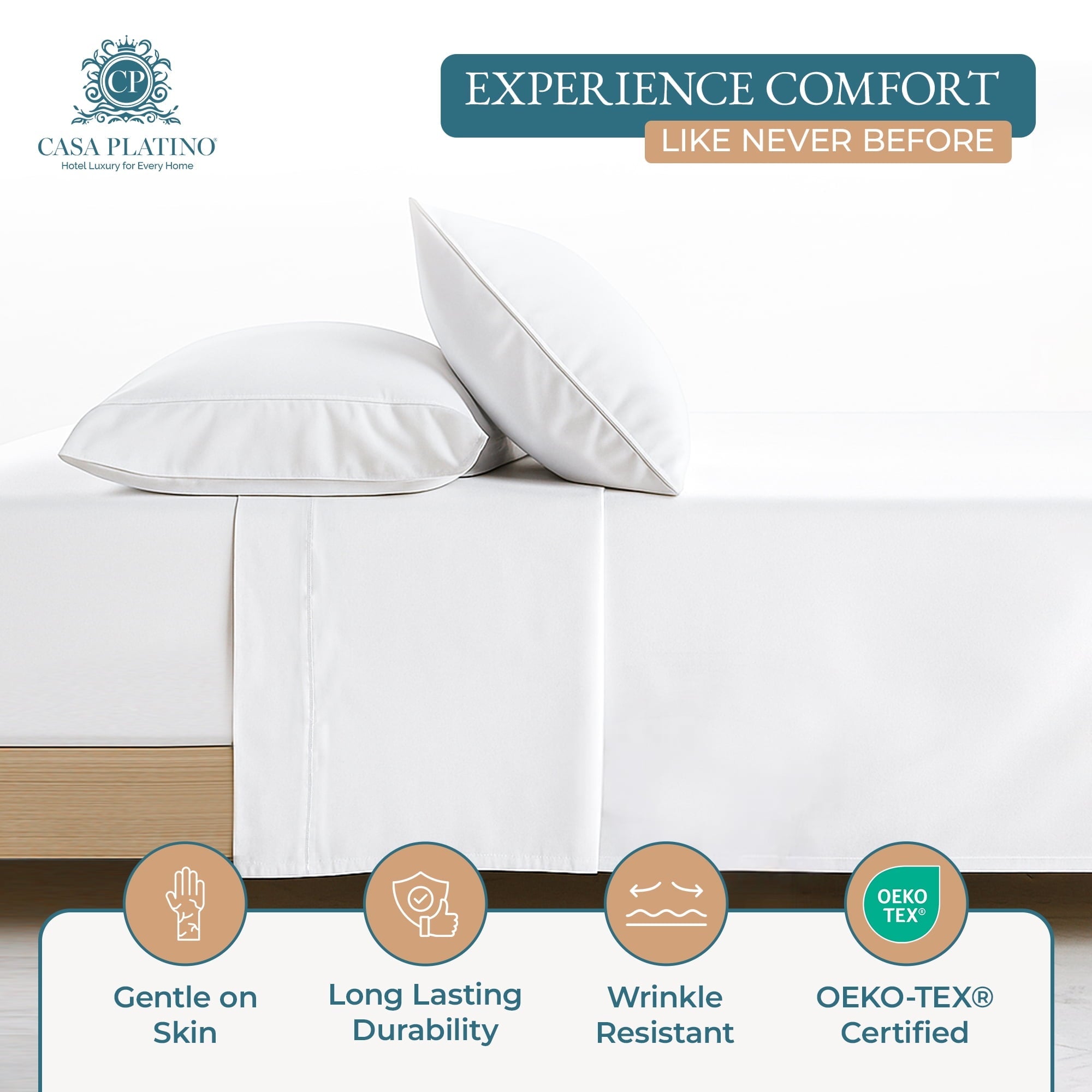 Ultra-Soft Bed Sheets Set – 6 Piece, 600 Thread Count, 100% Cotton Sheets, Hotel Luxury Sateen Finish, 15" Deep Pocket, Easy to ... - Breathable Egyptian Cotton Flat & Fitted Sheets Detail