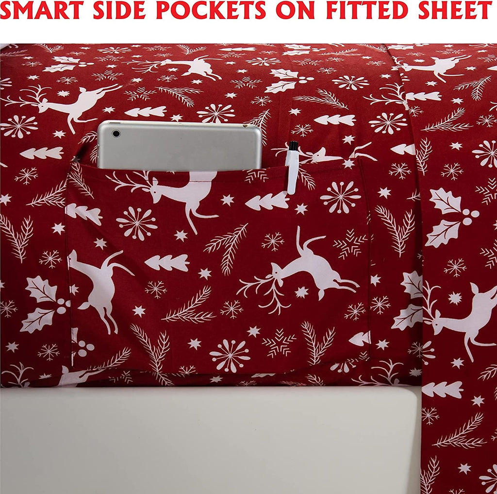 Cooling Sateen Luxury Soft Bed Sheets Holiday Pattern 1500 Thread Count Percale Egyptian Quality Softness Wrinkle and Fade Resistant... - Breathable Egyptian Cotton Flat & Fitted Sheets Detail