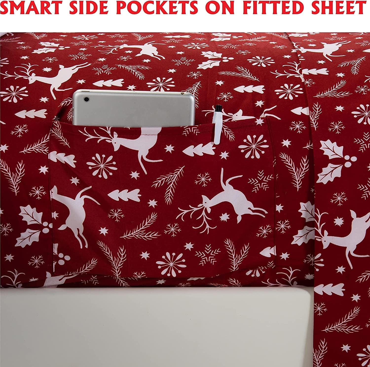 Cooling Sateen Luxury Soft Bed Sheets Holiday Pattern 1500 Thread Count Percale Egyptian Quality Softness Wrinkle and Fade Resistant... - Breathable Egyptian Cotton Flat & Fitted Sheets Detail