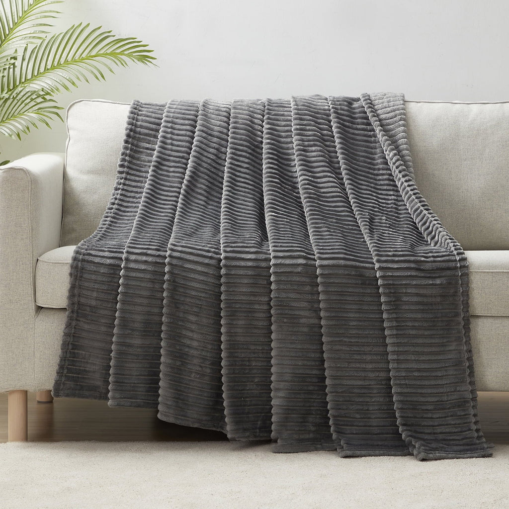 Reversible Sherpa Cut Plush Fleece Blanket, Soft Lightweight Fuzzy Luxury Throw Size Bed Blankets for Bed, Throw, Gray - Luxury Knitted Decorative Throw Blanket with Fringes Detail