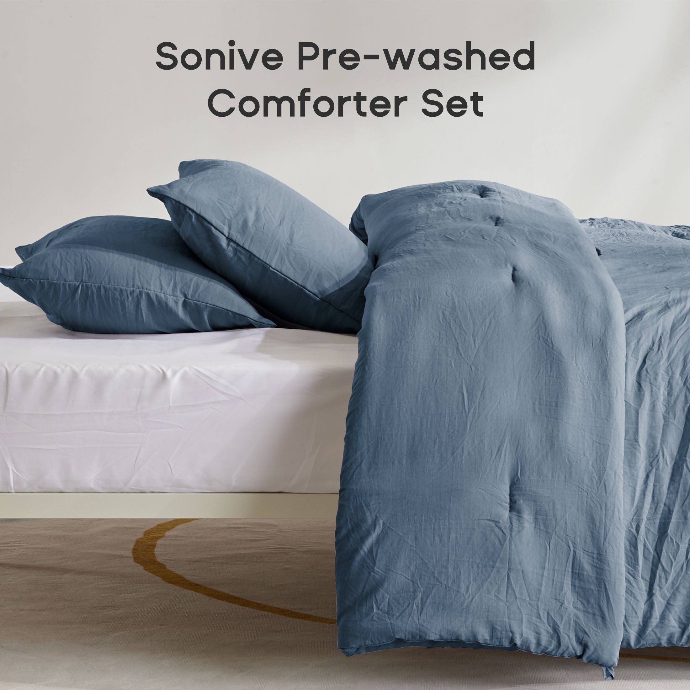 Heavyweight Warmth Washed Comforter Sets Queen 3 Piece, Soft and Cozy, Fluffy Microfiber Fill, Washed Textured Wrinkled Design (Flint St... - All-Season Down Alternative Comforter Insert Detail